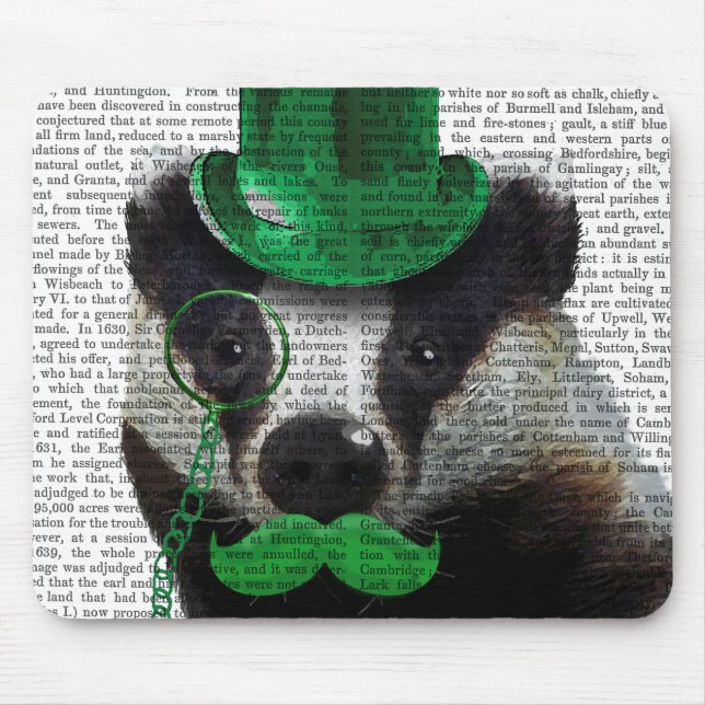 Badger with Green Top Hat and Moustache Mouse Mat (Front)