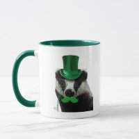 Badger with Green Top Hat and Moustache
