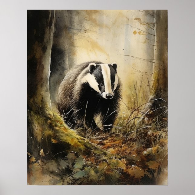 Badger Woodland Animal Art Print Poster (Front)