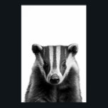 Badger Woodland Modern Portrait black white   Poster<br><div class="desc">This design may be personalized by choosing the Edit Design option. You may also transfer onto other items. Contact me at colorflowcreations@gmail.com or use the chat option at the top of the page if you wish to have this design on another product or need assistance with this design. See more...</div>