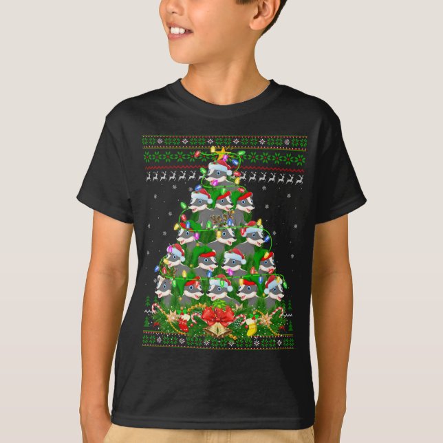 Badger Xmas Lighting Tree Santa Badger Ugly Christ T-Shirt (Front)