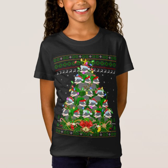 Badger Xmas Lighting Tree Santa Badger Ugly Christ T-Shirt (Front)
