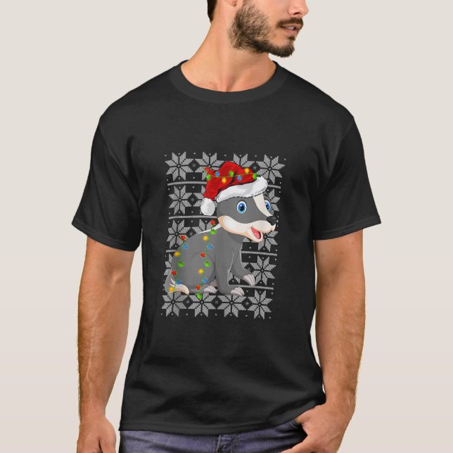 Badger Xmas Lights Santa Ugly Sweater Style Badger (Front)