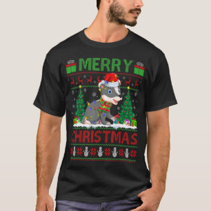 Badger Xmas Tree Lights Ugly Santa Badger Christ T-Shirt