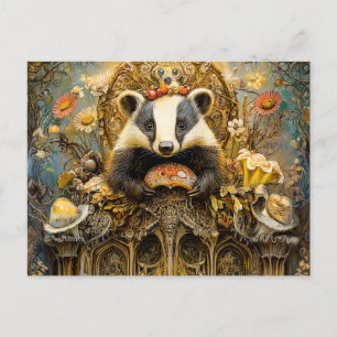 Badgers on a Mushroom Throne in a Fantasy Scene Postcard