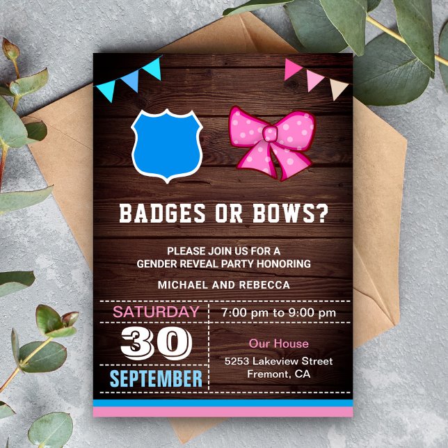 Badges or Bows Gender Reveal Party Invitation (Creator Uploaded)