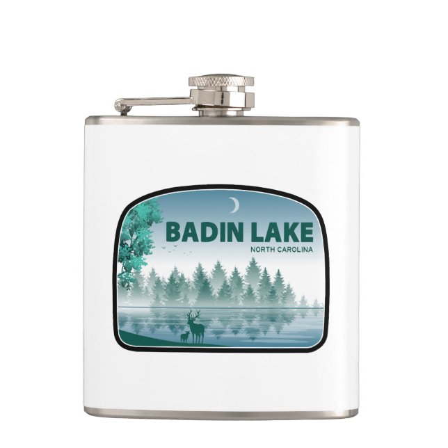 Badin Lake North Carolina Deer Hip Flask (Front)