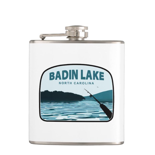 Badin Lake North Carolina Fishing Rod Hip Flask (Front)