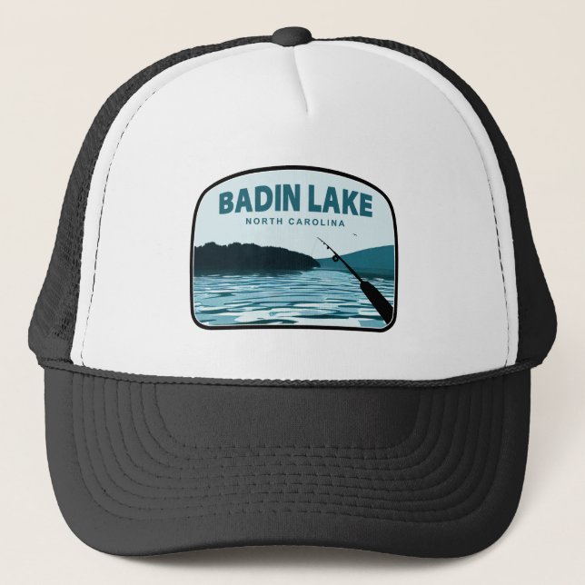 Badin Lake North Carolina Fishing Rod Trucker Hat (Front)
