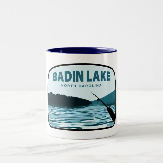 Badin Lake North Carolina Fishing Rod Two-Tone Coffee Mug (Center)
