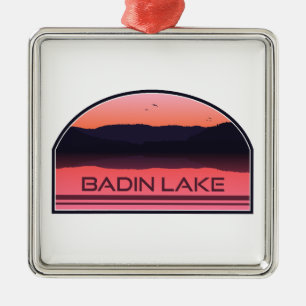 Badin Lake North Carolina Red Sunrise Metal Tree Decoration