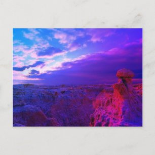 Badlands colorfull sky of blue and red postcard