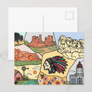 Badlands Mt Rushmore Black Hills South Dakota Map Postcard