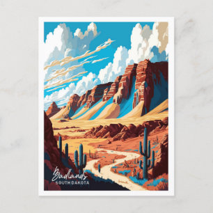 Badlands Nationa Park Artwork Travel Illustration Postcard