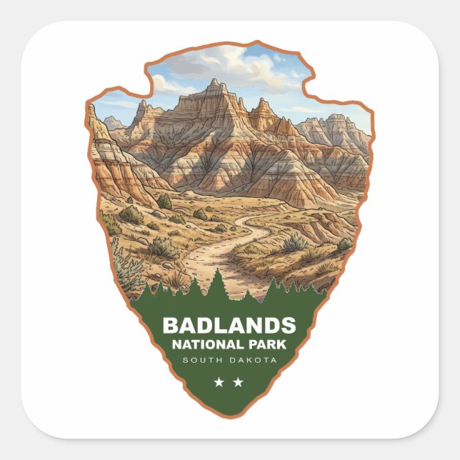 Badlands National Park Arrowhead Square Sticker (Front)