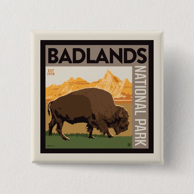 Badlands National Park | Buffalo 15 Cm Square Badge (Front)