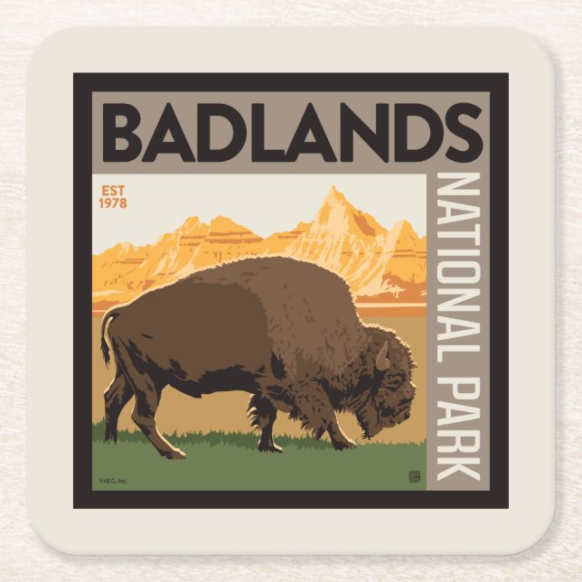 Badlands National Park | Buffalo Square Paper Coaster (Front)