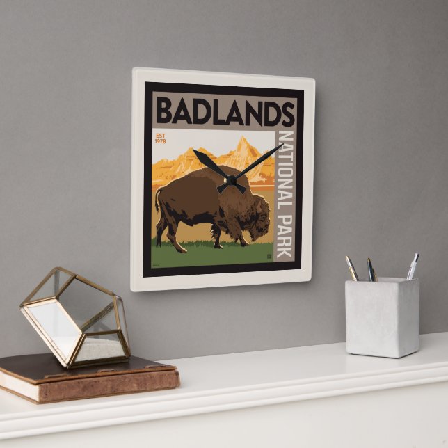 Badlands National Park | Buffalo Square Wall Clock (Office)
