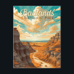 Badlands National Park Illustration Retro Postcard<br><div class="desc">Badlands vector artwork design. The park’s dramatic landscapes span layered rock formations,  steep canyons and towering spires. Bison,  bighorn sheep and prairie dogs inhabit its sprawling grasslands.</div>