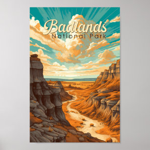 Badlands National Park Illustration Retro Poster