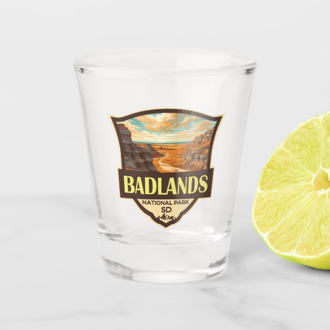 Badlands National Park Illustration Retro Shot Glass (Front)