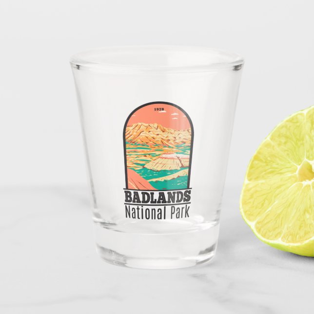 Badlands National Park Landscape Vintage Shot Glass (Front)