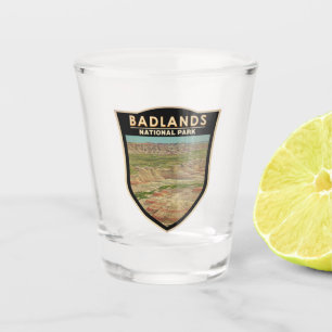 Badlands National Park Landscape Watercolor Badge Shot Glass