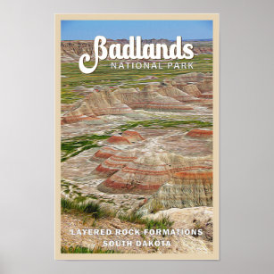 Badlands National Park Landscape Watercolor Poster