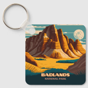 Badlands National Park Mountains Retro Key Ring