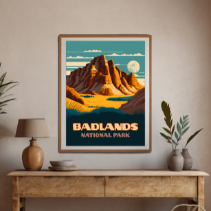 Badlands National Park Mountains Retro Poster