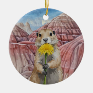 Badlands National Park Prairie Dog Watercolor Ceramic Tree Decoration
