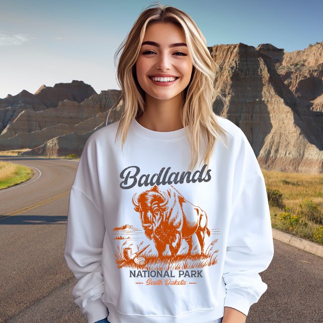 Badlands National Park Retro Bison Artwork Gift  Sweatshirt (Creator Uploaded)