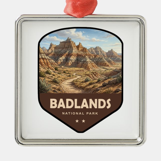Badlands National Park Shield Metal Tree Decoration (Front)