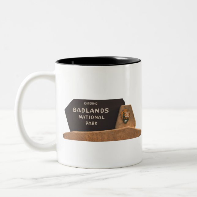 Badlands National Park Sign Two-Tone Coffee Mug (Left)