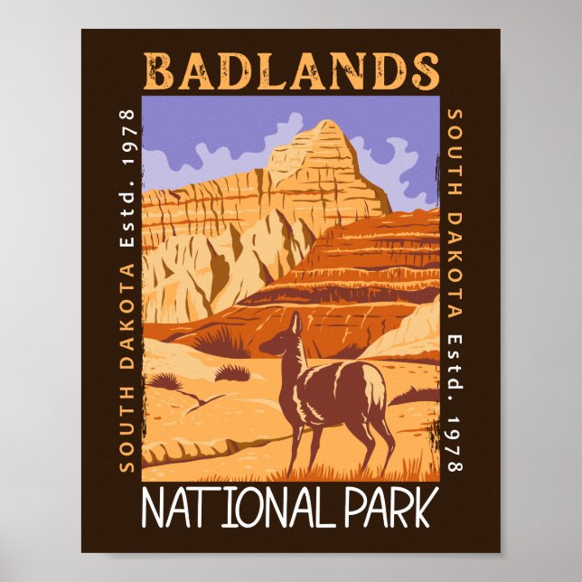 Badlands National Park South Dakota Distressed  Poster (Front)