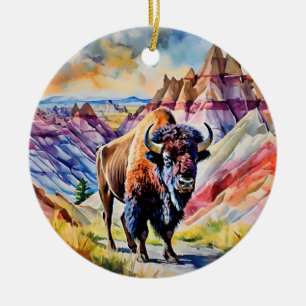 Badlands National Park South Dakota Watercolor Ceramic Tree Decoration