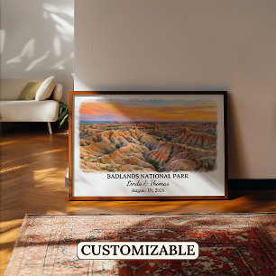 Badlands National Park South Dakota, Watercolor Poster