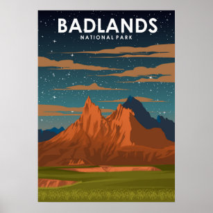 Badlands National Park Vintage Travel Poster