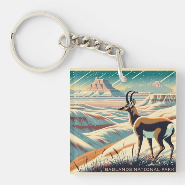 Badlands National Park Winter Souvenir Gift Key Ring (Front)