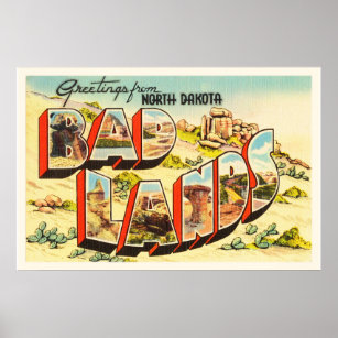 Badlands North Dakota ND Vintage Travel Souvenir Poster