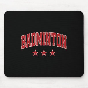 Badminton All Red Stars Clic Retro Varsity Text Mouse Mat