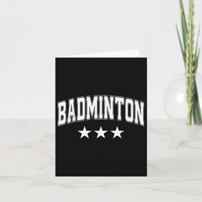 Badminton All White Stars Clic Retro Varsity Text  Card (Front)