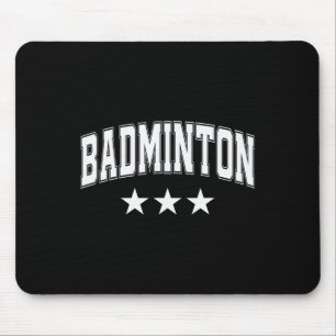 Badminton All White Stars Clic Retro Varsity Text  Mouse Mat