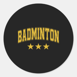Badminton All Yellow Stars Clic Retro Varsity Text Classic Round Sticker
