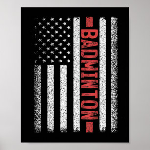 Badminton American Flag 4th Of July Badminton Play Poster