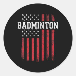 Badminton American Flag Usa Patriot Patriotic Classic Round Sticker