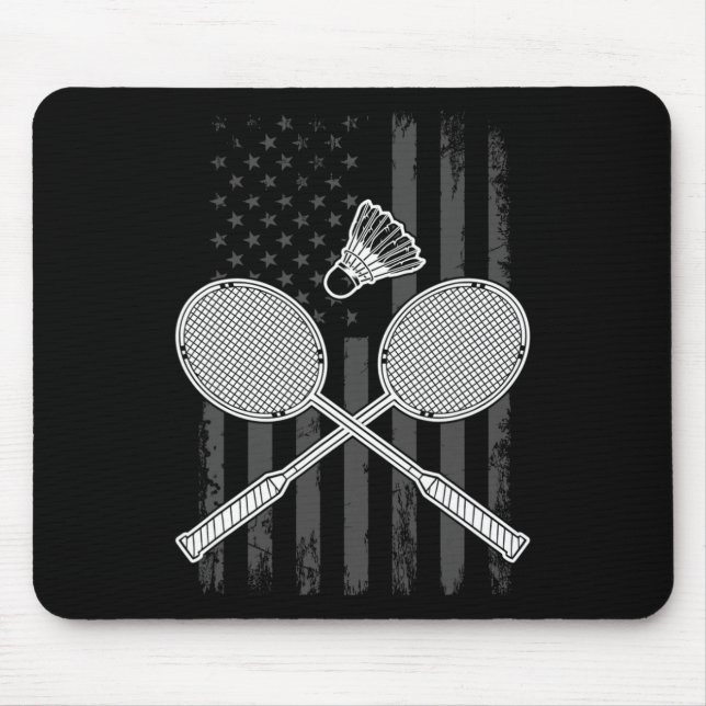 Badminton And Shuttle American Flag  Mouse Mat (Front)