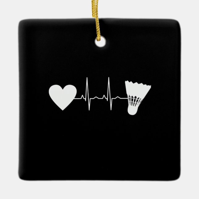 Badminton - Badminton Ball Heartbeat Ceramic Ornament (Front)