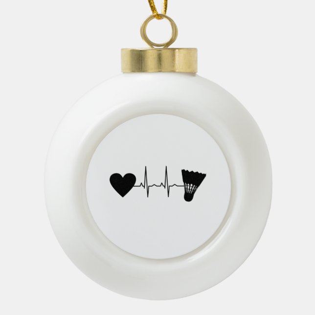 Badminton Ball Heartbeat Ceramic Ball Christmas Ornament (Front)