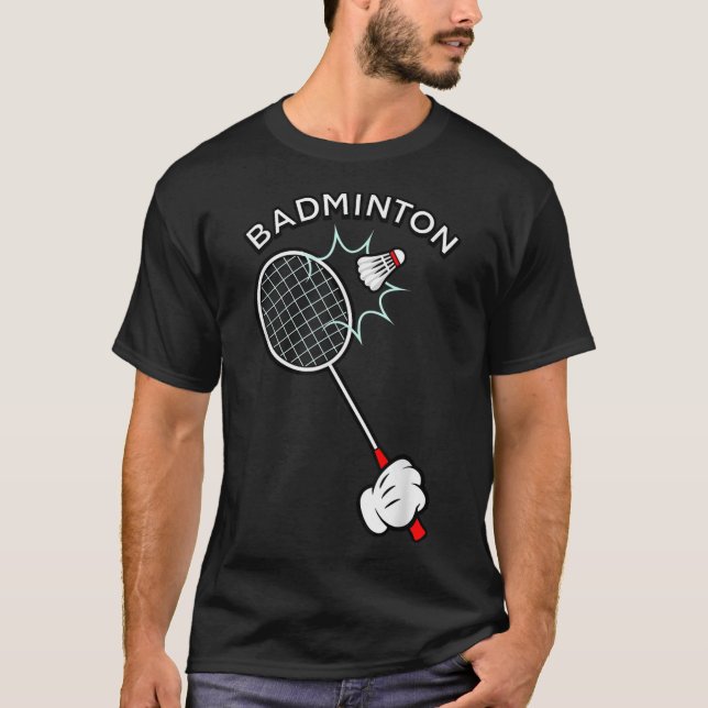 Badminton Cartoon Glove Serve  T-Shirt (Front)